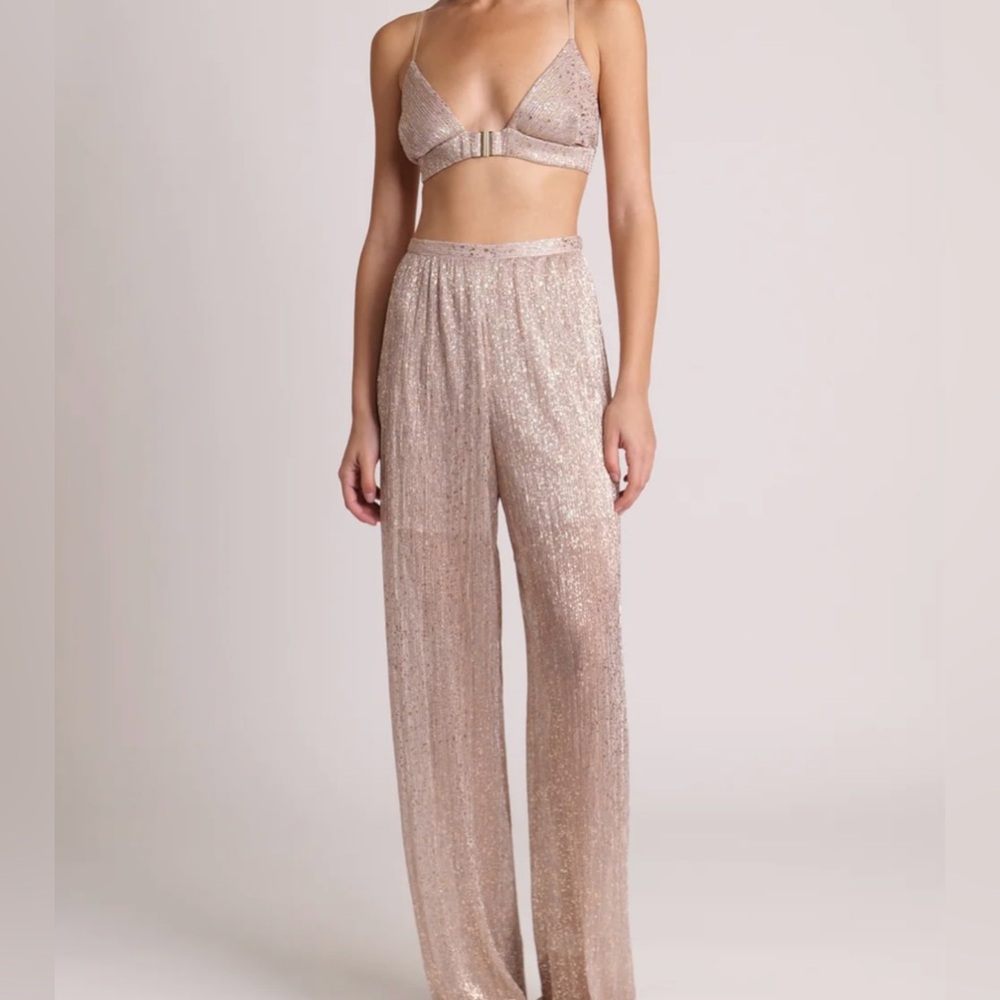Sabina Musayev Champagne Sequin bra top